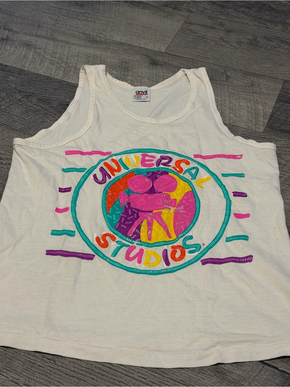 Universal White Tank Top with Bright Multicolor Logo